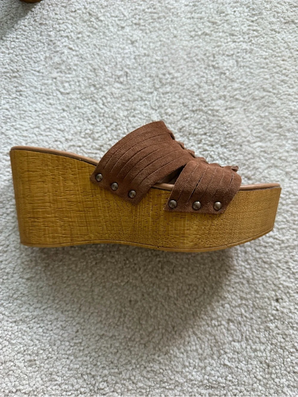 Seychelles Brown Woven Suede Slide Wedges
